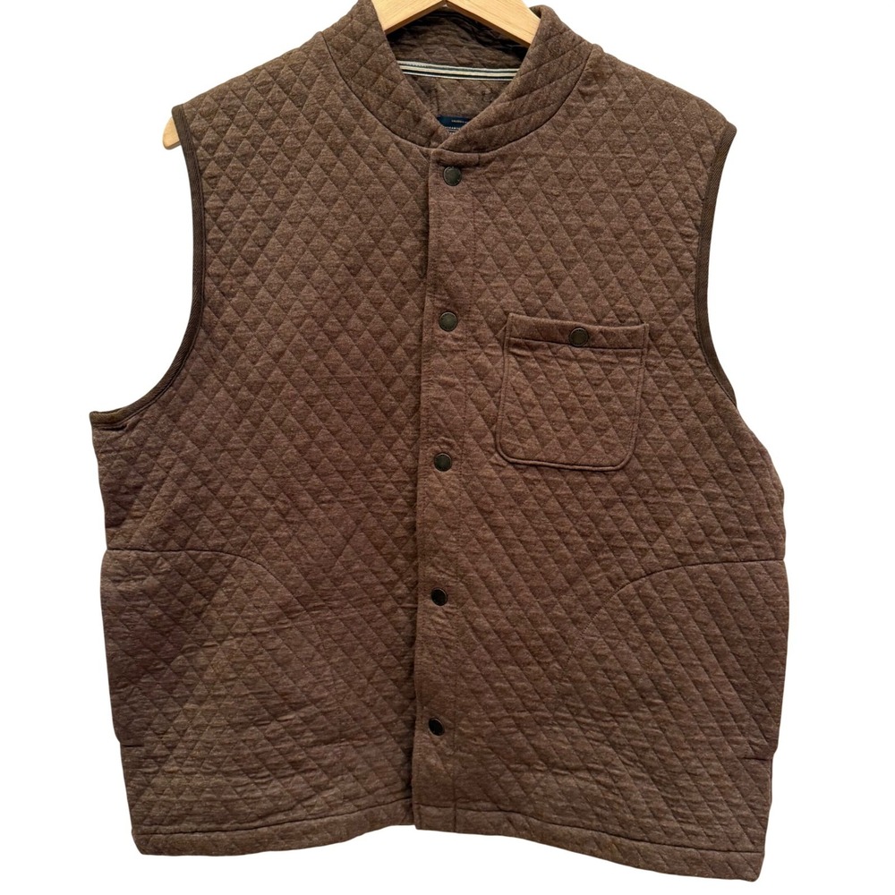 Pendleton Brown Quilted Diamond Pattern Vest Snap Front Pocketed Collarless L